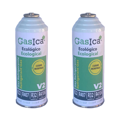 2 Botellas Gas Gasica V2 226Gr Alternativo R22, R32, R407C, R410A Freeze Organico