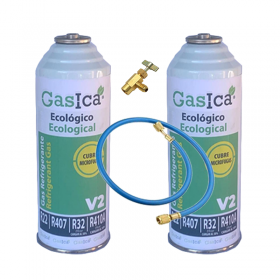 2 Bombole Gas V2 226Gr + Valvola + Tubo Alternativo R22, R32, R407C, R410A Freeze Organic