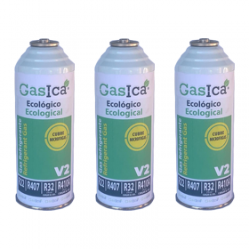 3 Botellas Gas Gasica V2 226Gr Alternativo R22, R32, R407C, R410A Freeze