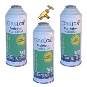 3 Bombole Gas V2 226Gr + Valvola Alternativa R22, R32, R407C, R410A Congelamento