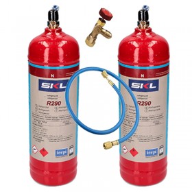 2 Botellas Gas Refrigerante R290 + Manguera + Valvula 370Gr Propano Freeze Organico