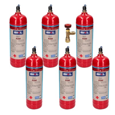 6 Botellas Gas Refrigerante R290 + Valvula 370Gr Propano Freeze Organico