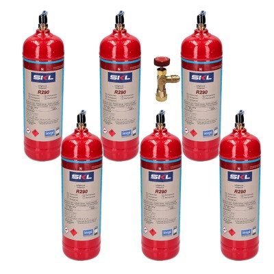 6 Botellas Gas Refrigerante R290 + Valvula 370Gr Propano