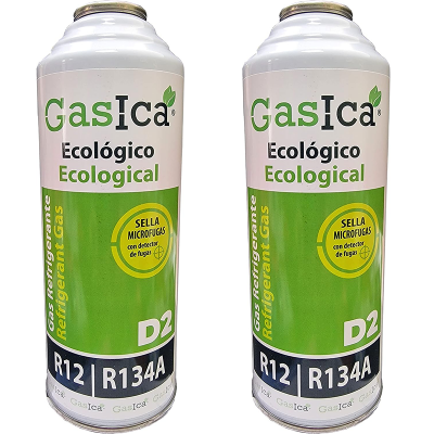 2 Botellas Gas Ecologico Gasica D2 226g Sustituto R12, R134A Freeze Organico
