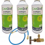 3 Gas Bottles D2 226G + Hose + Alternative Valve R12, R134A Freeze Organic
