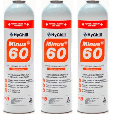 3 Botellas Gas Minus 60 350Gr Sustituto R32, R410A Freeze Organico