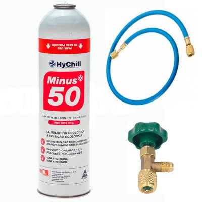 1 Bouteille De Gaz Moins 50 375Gr + Valve + Succincteur De Tuyau R22 R404A R407C R502 Freeze Organic