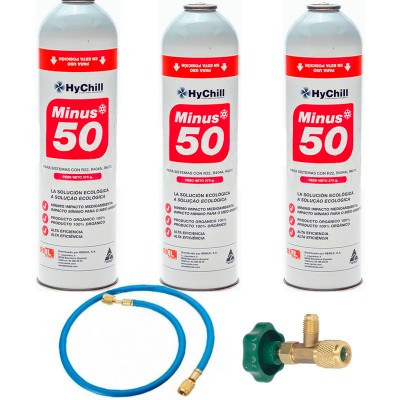 3 Bouteilles De Gaz Moins 50 375Gr + Valve + Succédané De Tuyau R22 R404A R407C R502 Freeze Organic