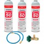 3 Bouteilles De Gaz Moins 50 375Gr + Valve + Succédané De Tuyau R22 R404A R407C R502 Freeze Organic
