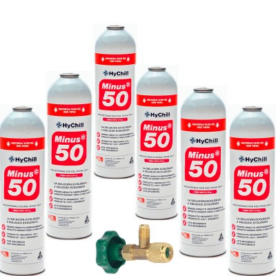 6 Botellas Gas Minus 50 375Gr + Valvula Sustituto R22 R404a R407C R502 Freeze Organico