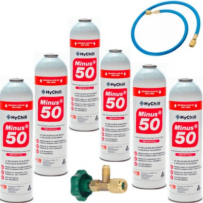 6 Bouteilles De Gaz Moins 50 375Gr + Valve + Tuyau Substitut R22 R404A R407C R502 Freeze Organic