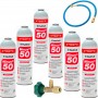 6 Bouteilles De Gaz Moins 50 375Gr + Valve + Tuyau Substitut R22 R404A R407C R502 Freeze Organic