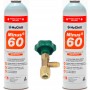 2 Bombole Gas Minus 60 350Gr + Valvola Di Ricambio R32, R410A Congelamento Organico