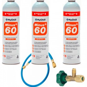 3 Bouteilles De Gaz Moins 60 350Gr + Valve + Succédané De Tuyau R32, R410A Freeze Organic