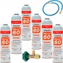 6 Bouteilles De Gaz Moins 60 350Gr + Valve + Succédané De Tuyau R32, R410A Freeze Organic