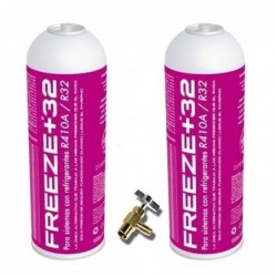 2 Botellas Gas Ecologico Refrigerante Freeze Organico +R32 350Gr + Valvula Sustituto R32, R410A
