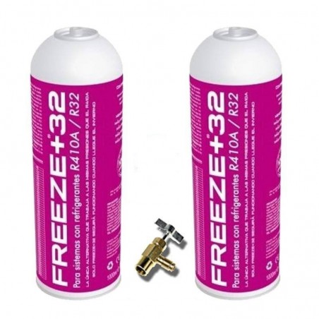 2 Botellas Gas Ecologico Refrigerante Freeze Organico +R32 350Gr + Valvula Sustituto R32, R410A