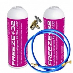 2 Bottles Organic Freeze Refrigerant Gas +R32 350Gr + Valve + Substitute Hose R32, R410A