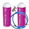 2 Botellas Gas Refrigerante Freeze Organico +32 350Gr + Valvula + Manguera Alternativa R32, R410A