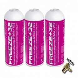 3 Botellas Gas Refrigerante Freeze Organico +32 350Gr + Valvula Alternativa R32, R410A