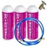 3 Botellas Gas Refrigerante Freeze Organico +32 350Gr + Valvula + Manguera Alternativa R32, R410A