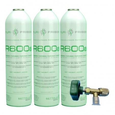 3 Bombole Di Gas Refrigerante R600A + Valvola Di Congelamento Isobutano 420Gr