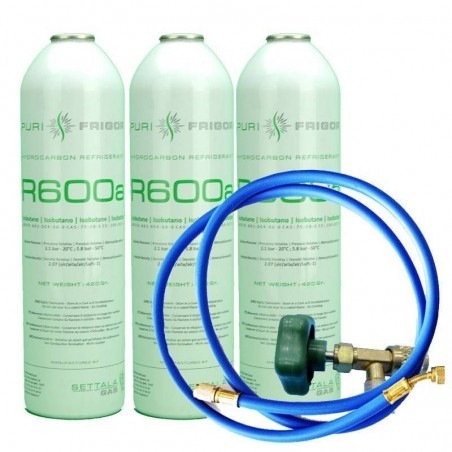 3 Bottles Of R600A Refrigerant Gas + Hose + 420Gr Isobutane Freeze Valve