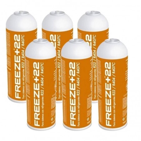 6 Botellas Gas Refrigerante Freeze +22 400Gr Alternativo R22, R404, R407C