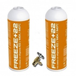 2 Botellas Gas Refrigerante Freeze +22 400Gr + Valvula Alternativo R22, R404, R407C