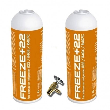 2 Botellas Gas Refrigerante Freeze +22 400Gr + Valvula Alternativo R22, R404, R407C