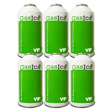6 Botellas Gas Ecologico Gasica YF 226gr Alternativo R1234YF Freeze Organico